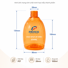 Kích thước chai nhựa xịt kính 500ml cổ ren 28mm