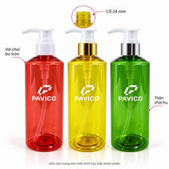 Chai PET 300ml vai vát nhiều màu minh họa chi tiết cổ chai 24mm Pavico
