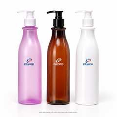 Chai đựng dầu gội 500ml PET Pavico màu tím phun mờ, hổ phách và trắng sứ