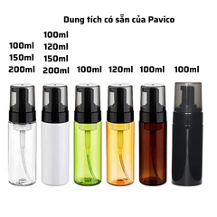 Chai PET tạo bọt 100ml, 120ml, 150ml, 200ml dáng trụ