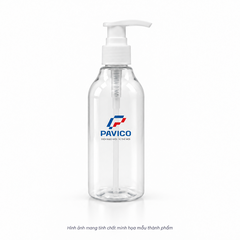 Chai nhựa 300ml PET trong suốt cổ 24mm gắn vòi nhấn trắng Pavico