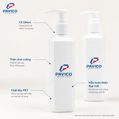 Chai đựng sữa tắm PET vuông 220ml cổ 24mm chất liệu PET Pavico