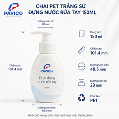 kích thước chai đựng nước rửa tay 150ml PET