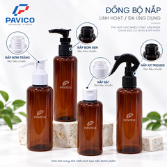 Chai nhựa 200ml PET cổ 24mm với nhiều loại nắp và vòi Pavico