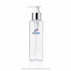 Chai PET vuông 120ml trong suốt vòi bơm dùng đựng nước rửa tay và mỹ phẩm Pavico