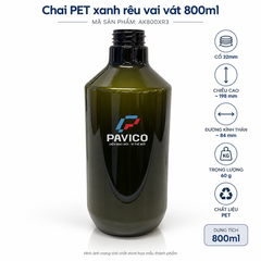 Chai nhựa xuất khẩu PET xanh rêu 800ml vai vát cổ 32mm Pavico