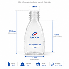 Kích thước chai nhựa thân dẹt 120ml cổ 28mm