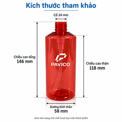 Kích thước chai PET 300ml vai vát cổ 24mm cao 146mm đường kính 58mm