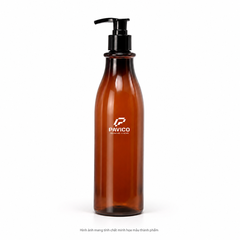 Chai dầu gội 500ml PET màu hổ phách kết hợp vòi bơm đen Pavico