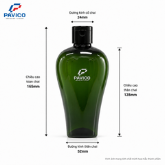 Kích thước vỏ chai dầu gội đầu PET 300ml cao 165mm cổ chai 24mm