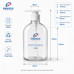 Kích thước chai dầu gội PET 500ml cổ 28mm
