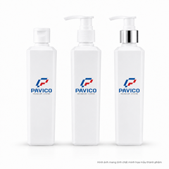 Chai nhựa đựng sữa tắm PET trắng sứ 220ml với nắp bật và vòi nhấn Pavico