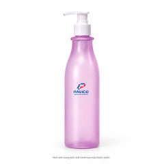 Mẫu chai dầu gội đẹp 500ml PET màu tím phun mờ kèm vòi bơm trắng