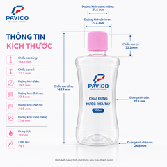 Kích thước chai đựng nước rửa tay 200ml PET của Pavico