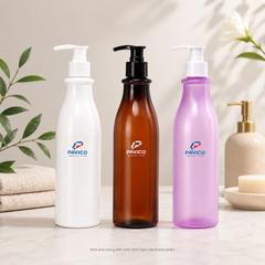 Bộ mẫu chai dầu gội đẹp 500ml màu trắng, hổ phách và tím phun mờ Pavico