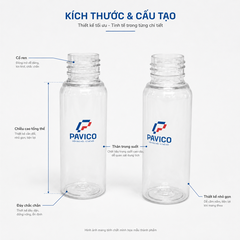 Cấu tạo lọ chiết mỹ phẩm Pavico với cổ ren và thân trong suốt