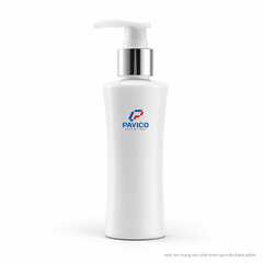 Chai nhựa đựng sữa tắm PET trắng sứ 100ml dáng eo kết hợp vòi bơm bạc