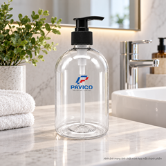 Chai PET 520ml trong suốt vòi bơm đen dùng cho bao bì mỹ phẩm