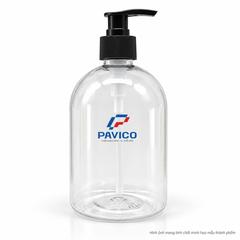 Chai PET 520ml trong suốt cổ 28mm vòi bơm đen Pavico