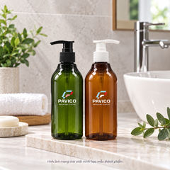 Chai nhựa 300ml PET màu xanh lá và nâu gắn vòi nhấn Pavico