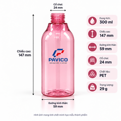 Chai nhựa 300ml PET cổ 24mm cao 147mm đường kính 59mm trọng lượng 29g