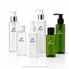 Bộ chai nhựa đựng nước rửa tay 120ml PET vuông BC120 BC120TS nhiều loại vòi và nắp Pavico