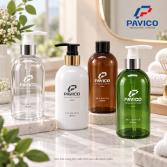 Bộ chai PET 300ml nhiều màu cho dầu gội và sữa tắm Pavico