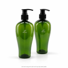 Hai chai nhựa đựng dầu gội PET 350ml thân bầu vòi nhấn màu đen