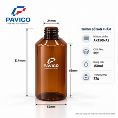 Chai nhựa PET 150ml AK150NA2 cổ 24mm kích thước 114x52mm trọng lượng 22g