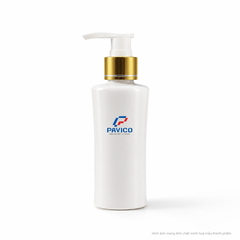 Chai nhựa PET trắng sứ 100ml dáng eo cổ 24mm với vòi bơm vàng
