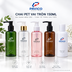 Bộ chai mỹ phẩm PET 150ml nhiều màu cổ 24mm với vòi pump và nắp vặn Pavico