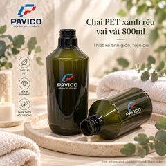 Chai PET xanh rêu 800ml Pavico trưng bày trong không gian spa