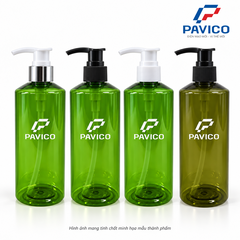 Chai PET 300ml màu xanh lá và xanh rêu vai vát cổ 24mm Pavico
