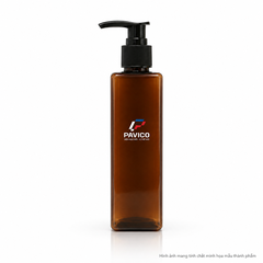 Chai nhựa PET vuông nâu 200ml cổ 24mm gắn vòi pump đen Pavico