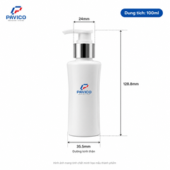 Kích thước thân chai PET trắng sứ 100ml dáng eo mã BE100TS