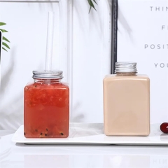 Vỏ chai nước trong suốt nhựa PET vuông/Chai nhựa đựng trà sữa, nước ép trái cây