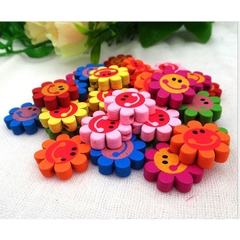 10 hoa gỗ 8 cánh 21mm in mặt cười làm đồ chơi, trang trí diy
