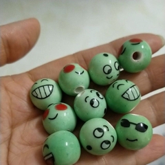 5 viên đá gốm in mặt cảm xúc 14mm, mặt cười có lỗ xỏ làm vòng tay, trang trí thủ công