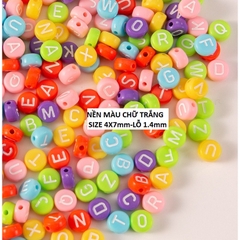 50gam hạt chữ cái , chữ số tròn dẹp đủ màu size 4x7mm, 6x10mm làm vòng hạt
