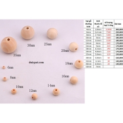 0.5kg Hạt gỗ tròn có lỗ xỏ đủ size 4mm-6mm-8mm-10mm-12mm-14mm-16mm-18mm-20mm-25mm-30mm-35mm-40mm