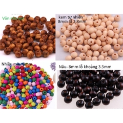 16-120 hạt gỗ 4mm-6mm-8mm-10mm (5gam) làm vòng trang trí handmade DIY, dụng cụ học tập, đồ chơi,đan vòng dreamcatcher