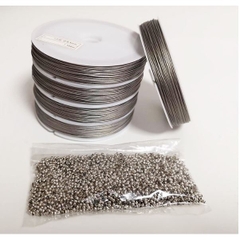 dây cáp, dây thép dẻo + chốt kẹp bi đầu dây 2.5mm xỏ hạt làm vòng, rèm màu xám