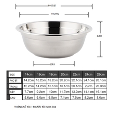 TÔ BÁT INOX 304 BỀN ĐẸP SIZE 14-16-18-20CM