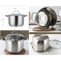 Nồi Inox 304 size 26cm cao  17cm phù hợp nấu nước hầm, nước lèo, soup... dùng các loại bếp , kể cả bếp từ