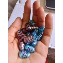 2-10 viên lu thống ,charm thủy tinh 11x17mm in hoa văn lỗ xỏ 2mm làm vòng handmade