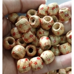 (p118-15) gói 10 -50 hạt gỗ in hoa văn 12mm lỗ lớn 6.8mm