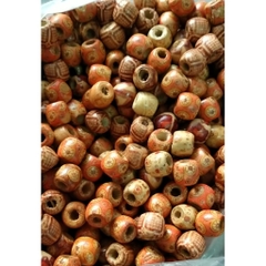 (p118-15) gói 10 -50 hạt gỗ in hoa văn 12mm lỗ lớn 6.8mm