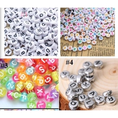 50gam hạt chữ cái , chữ số tròn dẹp đủ màu size 4x7mm, 6x10mm làm vòng hạt
