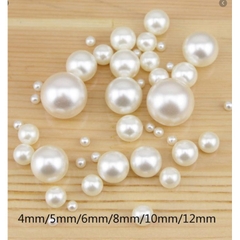 25gam Hạt Bẹt, Hạt Ngọc Trai Nhựa Không Lỗ 4mm, 5mm, 6mm, 8mm, 10mm