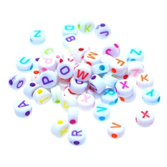 50gam hạt chữ cái , chữ số tròn dẹp đủ màu size 4x7mm, 6x10mm làm vòng hạt